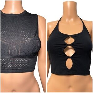 Bundle Black Sheer-Key Holes Cropped Tank Tops Set- Size Small/XS